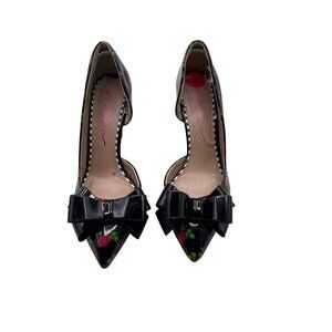 Betsey Johnson Size 6 Floral Pointed-Toe Heels W/ Bow Access  Black/Red
